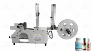 Semi-Automatic Tabletop Sticker Labelling Machine for Round Bottles by HMPL