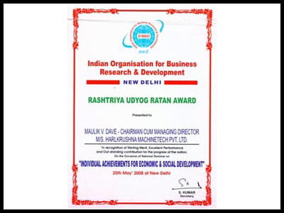 Rashtriya Udyog Ratan Award - - Harikrushna Machinetech Pvt. Ltd.