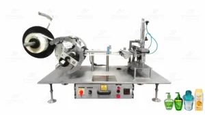 Semi-Automatic Tabletop Sticker Labelling Machine For Flat and Square Bottles by HMPL