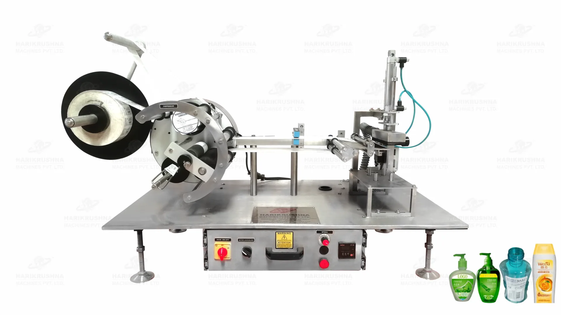 Semi-Automatic Tabletop Sticker Labelling Machine For Flat and Square Bottles by HMPL