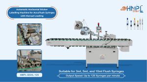 Automatic Horizontal Sticker Labelling Machine for AccuFlush Syringes with Manual Loading