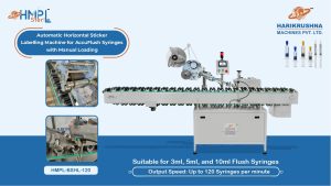 Automatic Horizontal Sticker Labelling Machine for AccuFlush Syringes with Manual Loading-HMPL Sterile