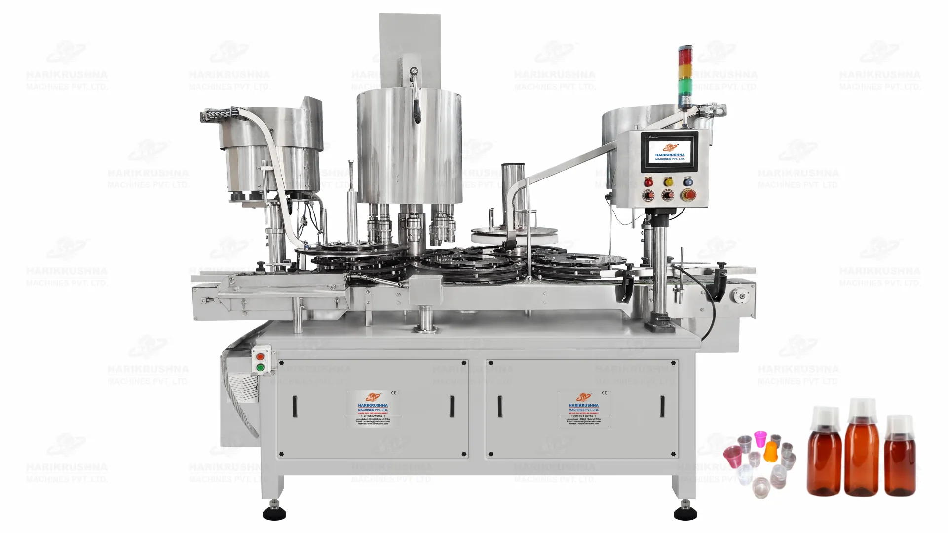 Automatic Eight-Head Pick and Place Screw Cap Sealing Machine with Eight-Head Measuring Cup Pressing Machine