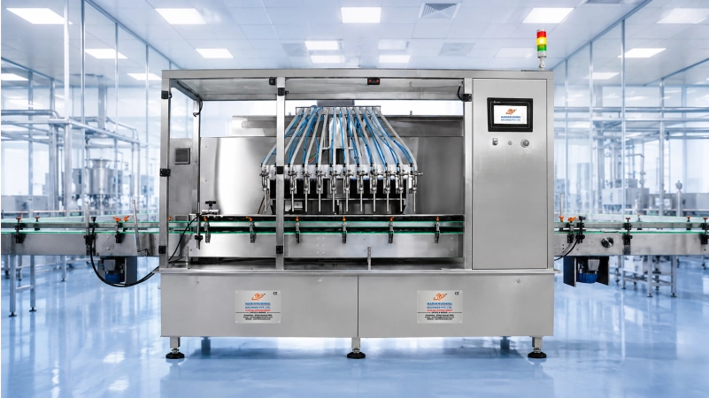 Automatic 12-head servo liquid filling machine with SS 316 contact parts