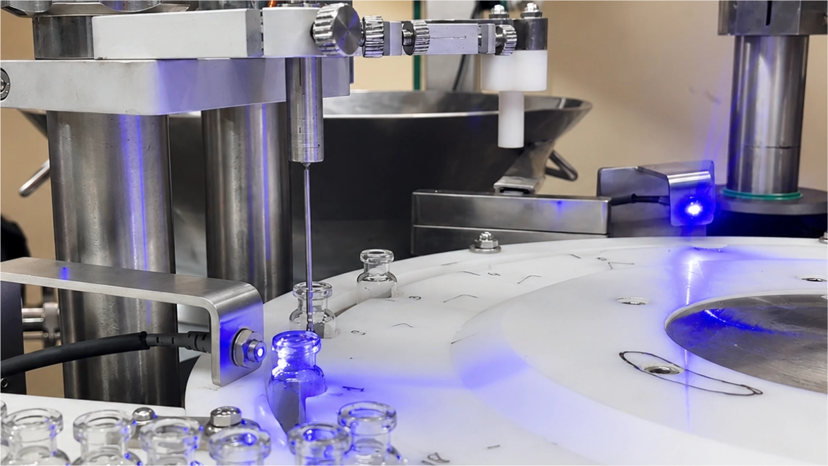 Precision liquid filling process in pharmaceutical vials using piston pump technology