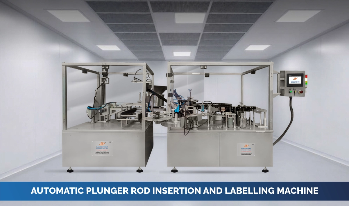 Automatic plunger rod insertion and labelling machine