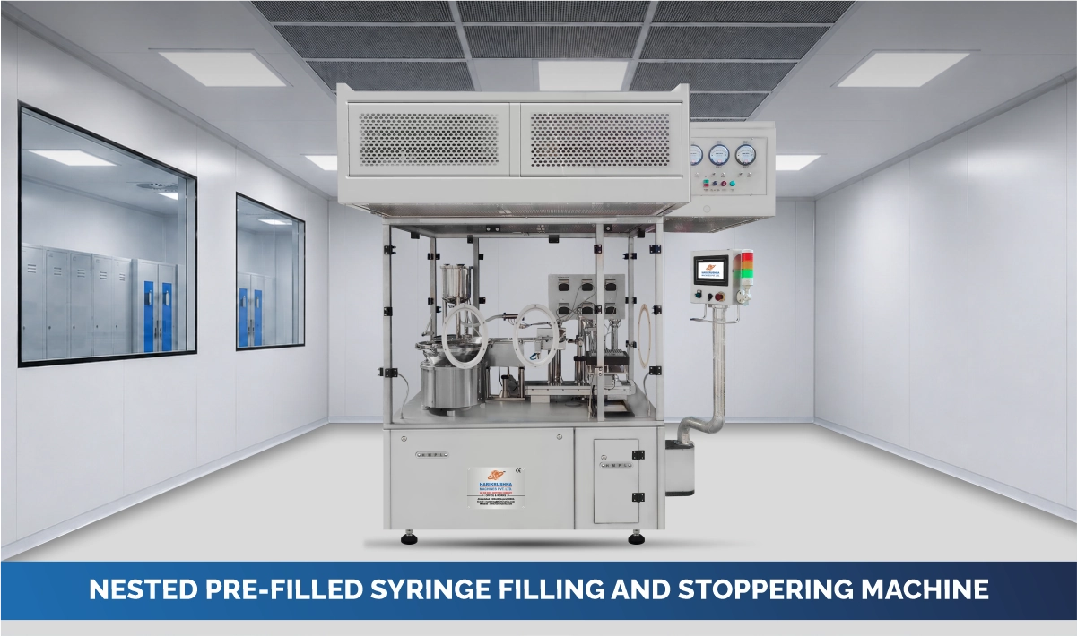 Nested pre-filled syringe filling and stoppering machine