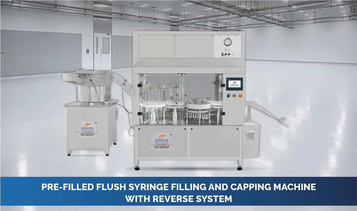 Pre-filled flush syringe filling and capping machine with reverse system